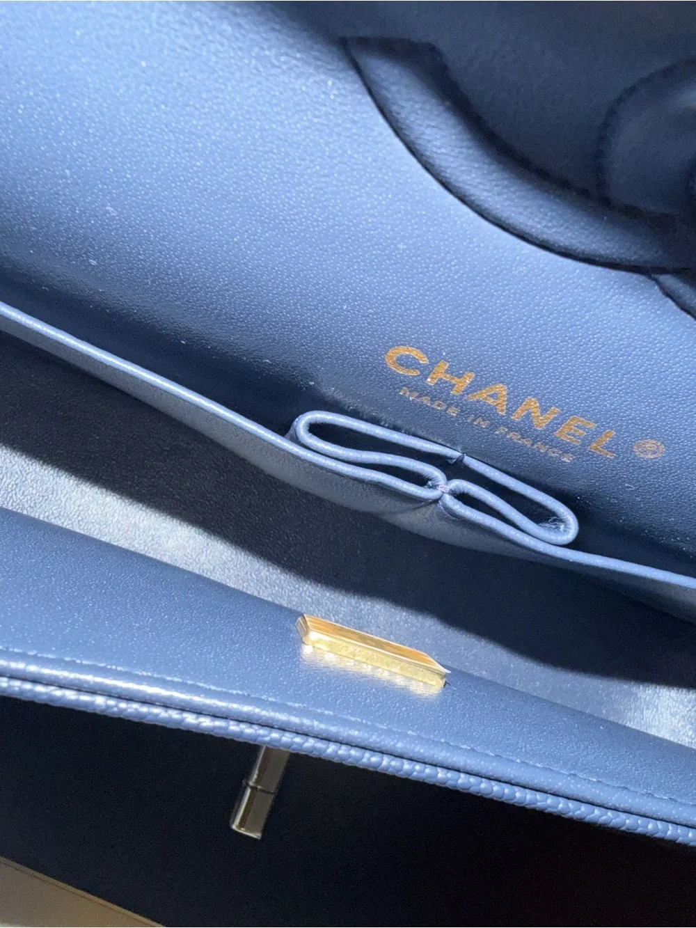Chanel Medium Classic Grained Quilted Flap Bag in Blue